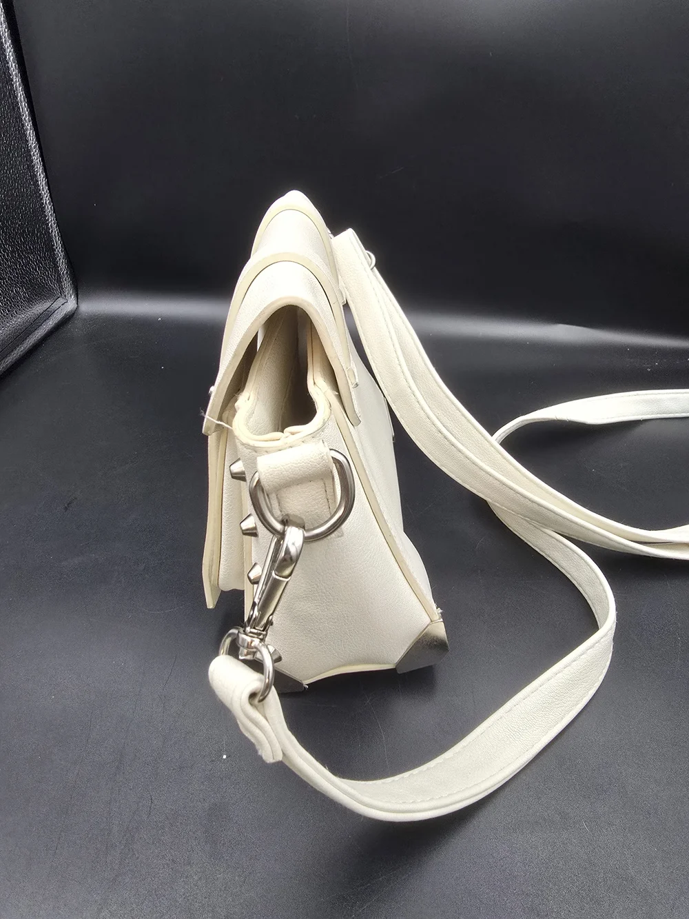 Cream Studded Crossbody Bag with Adjustable Strap